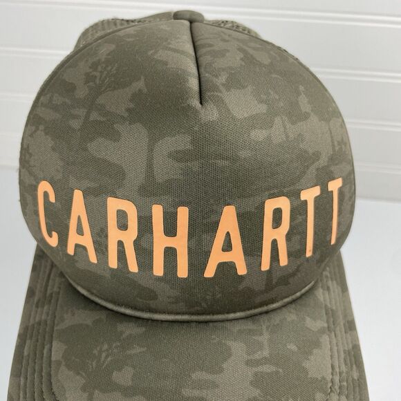 Carhartt Snapback Trucker Hat Burnt Olive Green Camouflage Adjustable Mesh Back - Picture 5 of 8